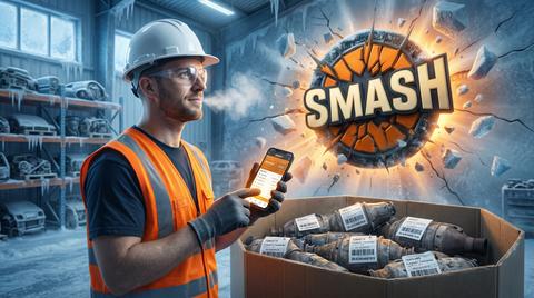 SMASH Recycling | Worker with Catalytic Converters in Scrap Metal Facility